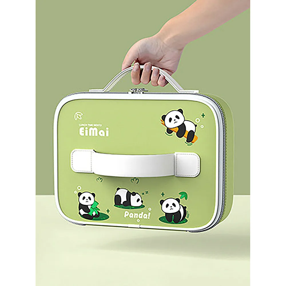 Little Surprise Box 2D Panda Medium Size Size Stainless Steel Lunch Box /Tiffin with Insulated Matching Lunch Bag, stainless steel spoon and chopsticks for Kids & Adults, 1000 ml