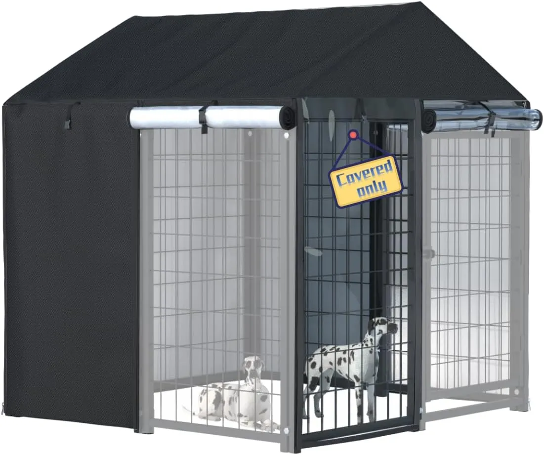 NGB Outdoor Dog Kennel Cover,4'Dx4'Wx4.5'H 600d Heavy Duty Waterproof Dog Cages Cover for Multiple Brands of Dog Kennels,Full Coverage Windproof Anti-UV,Cover Only,Black.No Kennel