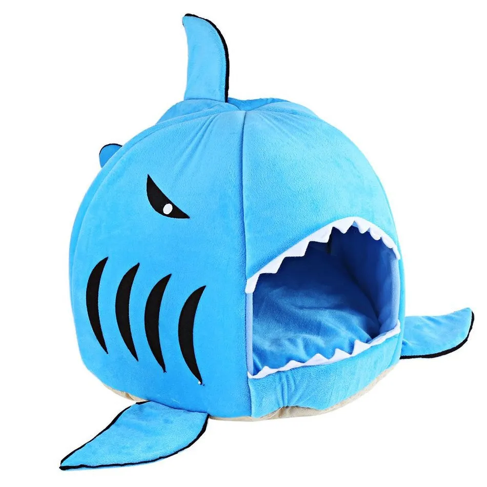 Novelty Soft Dog Cat Bed Cartoon Shark Mouse Shape Washable Doghouse Pet Sleeping Bed Bule