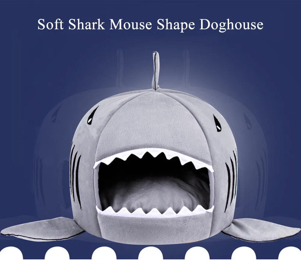 Novelty Soft Dog Cat Bed Cartoon Shark Mouse Shape Washable Doghouse Pet Sleeping Bed Bule