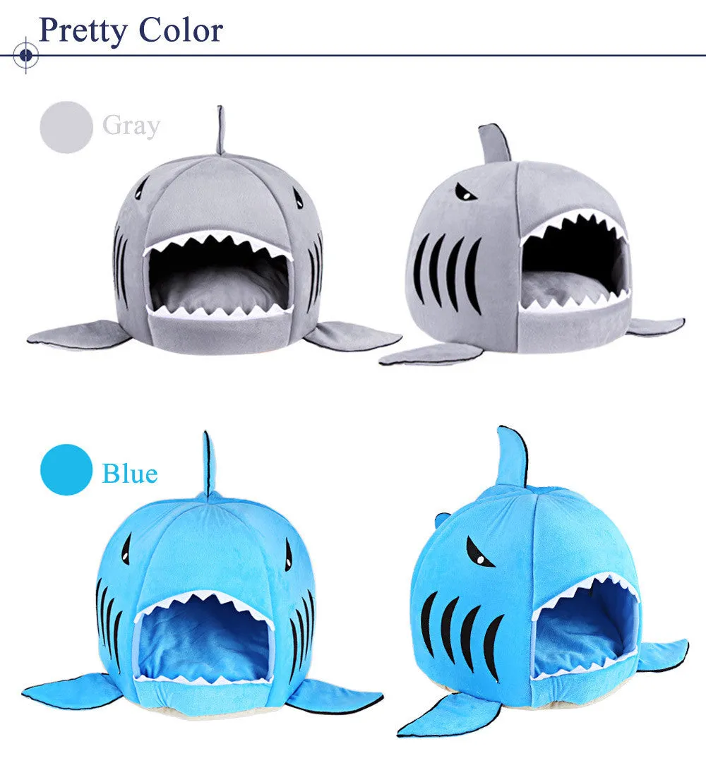 Novelty Soft Dog Cat Bed Cartoon Shark Mouse Shape Washable Doghouse Pet Sleeping Bed Bule