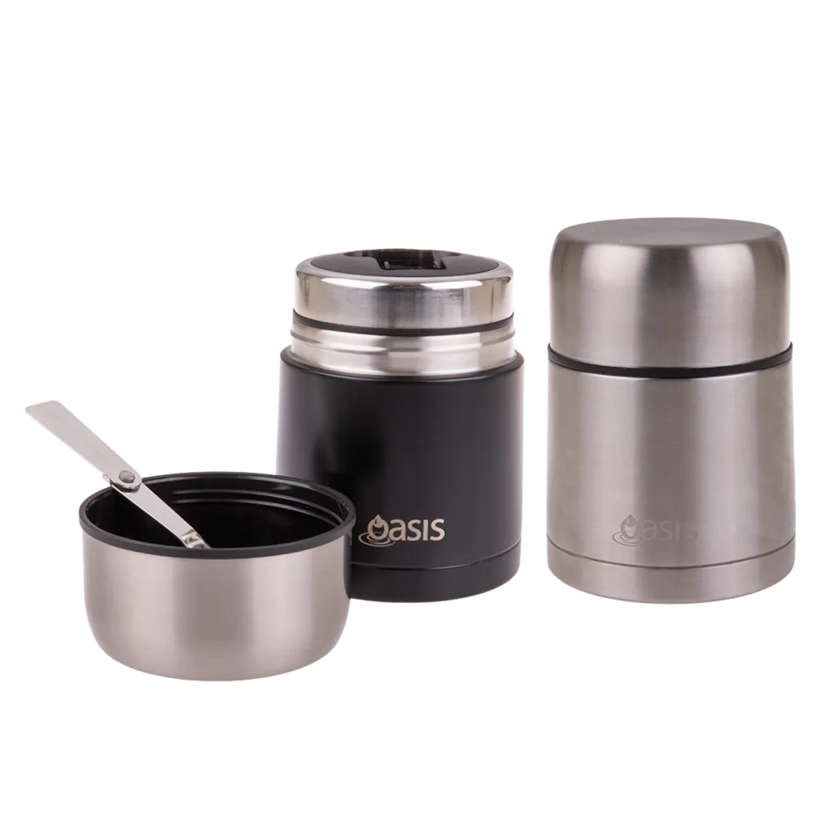 Oasis Stainless Steel Double Wall Insulated Food Container With Spoon - Two Sizes
