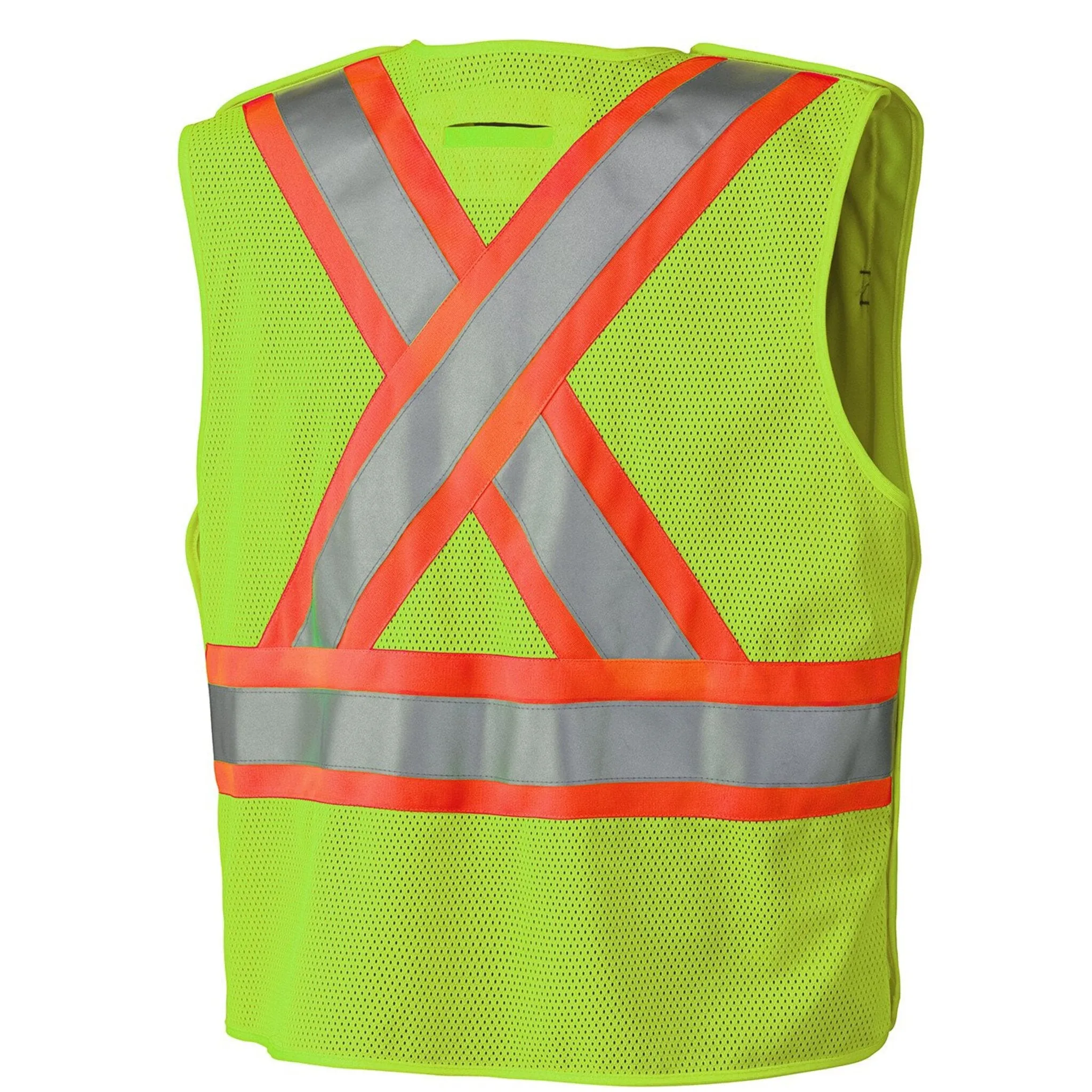Pioneer Men's Hi Vis Traffic Safety Vest - CSA Certified, Tricot Poly, Zip-Front, Mesh Back, Tear-Away, Reflective Tape, 4 Pockets | Sizes S-5XL