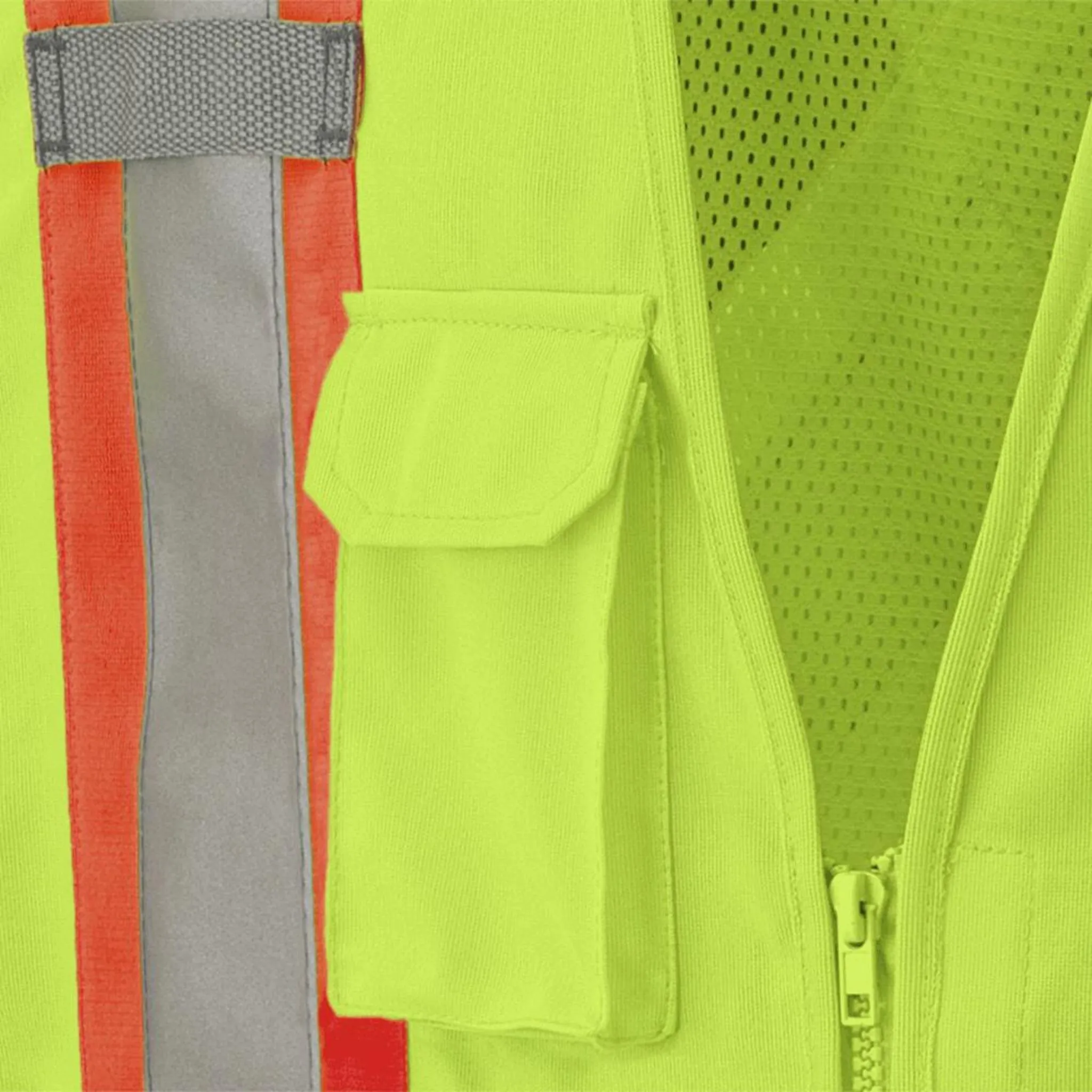 Pioneer Men's Hi Vis Traffic Safety Vest - CSA Certified, Tricot Poly, Zip-Front, Mesh Back, Tear-Away, Reflective Tape, 4 Pockets | Sizes S-5XL