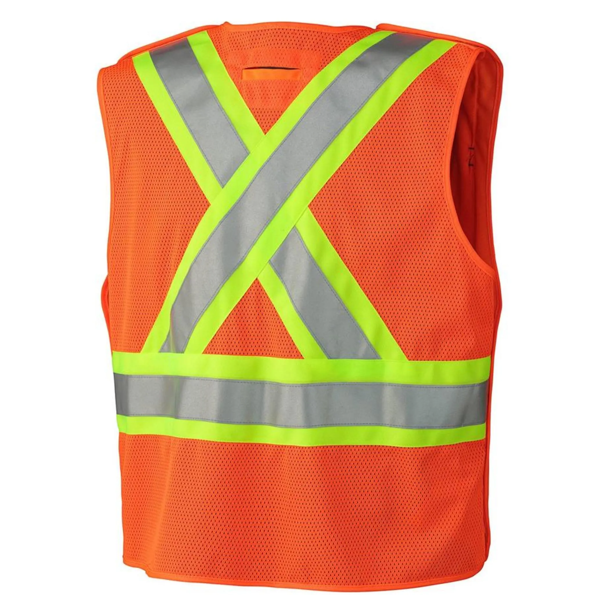 Pioneer Men's Hi Vis Traffic Safety Vest - CSA Certified, Tricot Poly, Zip-Front, Mesh Back, Tear-Away, Reflective Tape, 4 Pockets | Sizes S-5XL