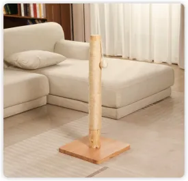 Premium 35" Cat Scratching Post  Natural Pear Wood, Sisal Rope, Rubber Wood Base with Oak Skin, Ideal for Large Cats, Free Rope Replacement
