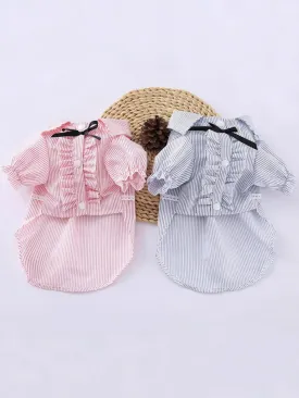 Striped Summer Pet Dress with Ruffles and Bowknot