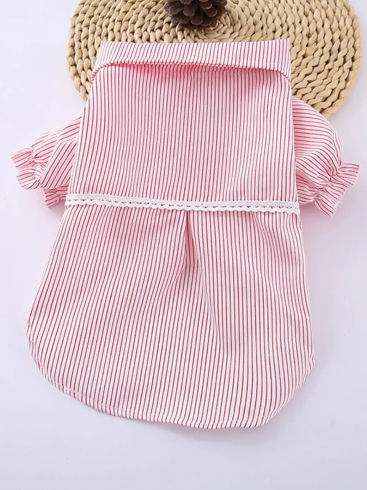 Striped Summer Pet Dress with Ruffles and Bowknot