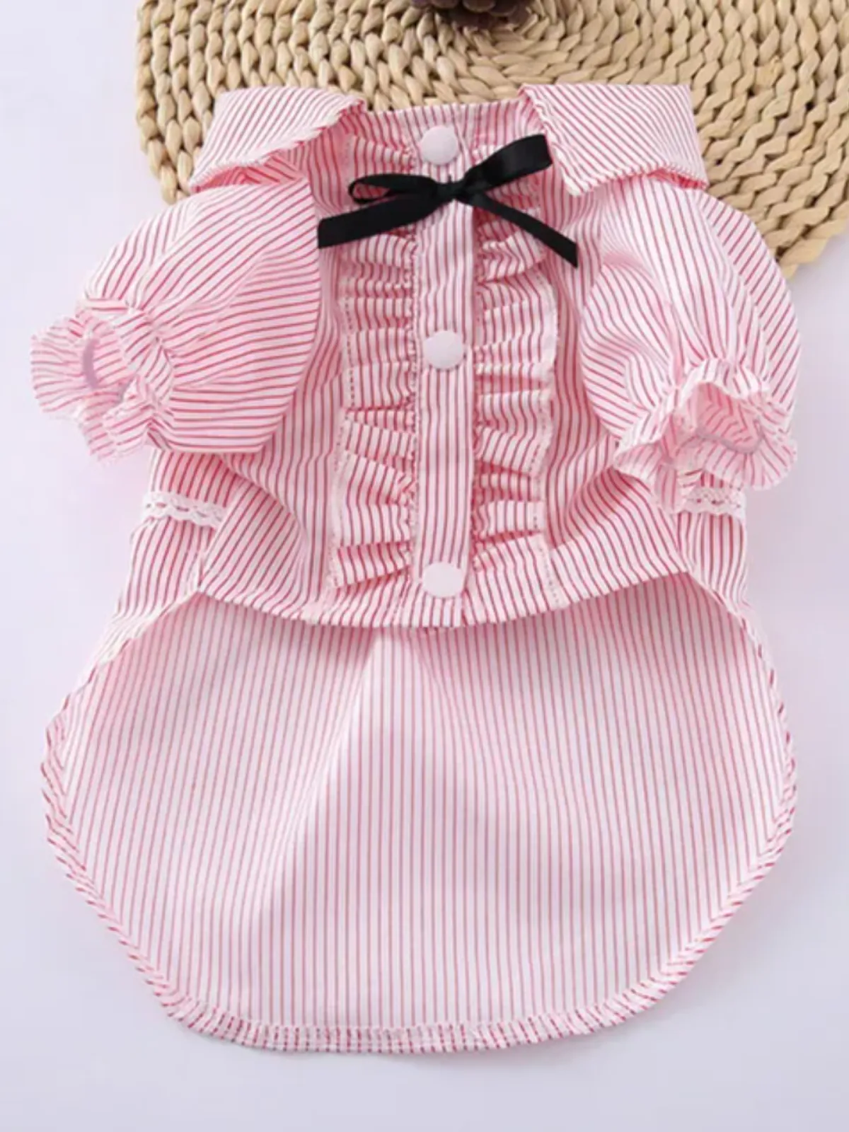 Striped Summer Pet Dress with Ruffles and Bowknot
