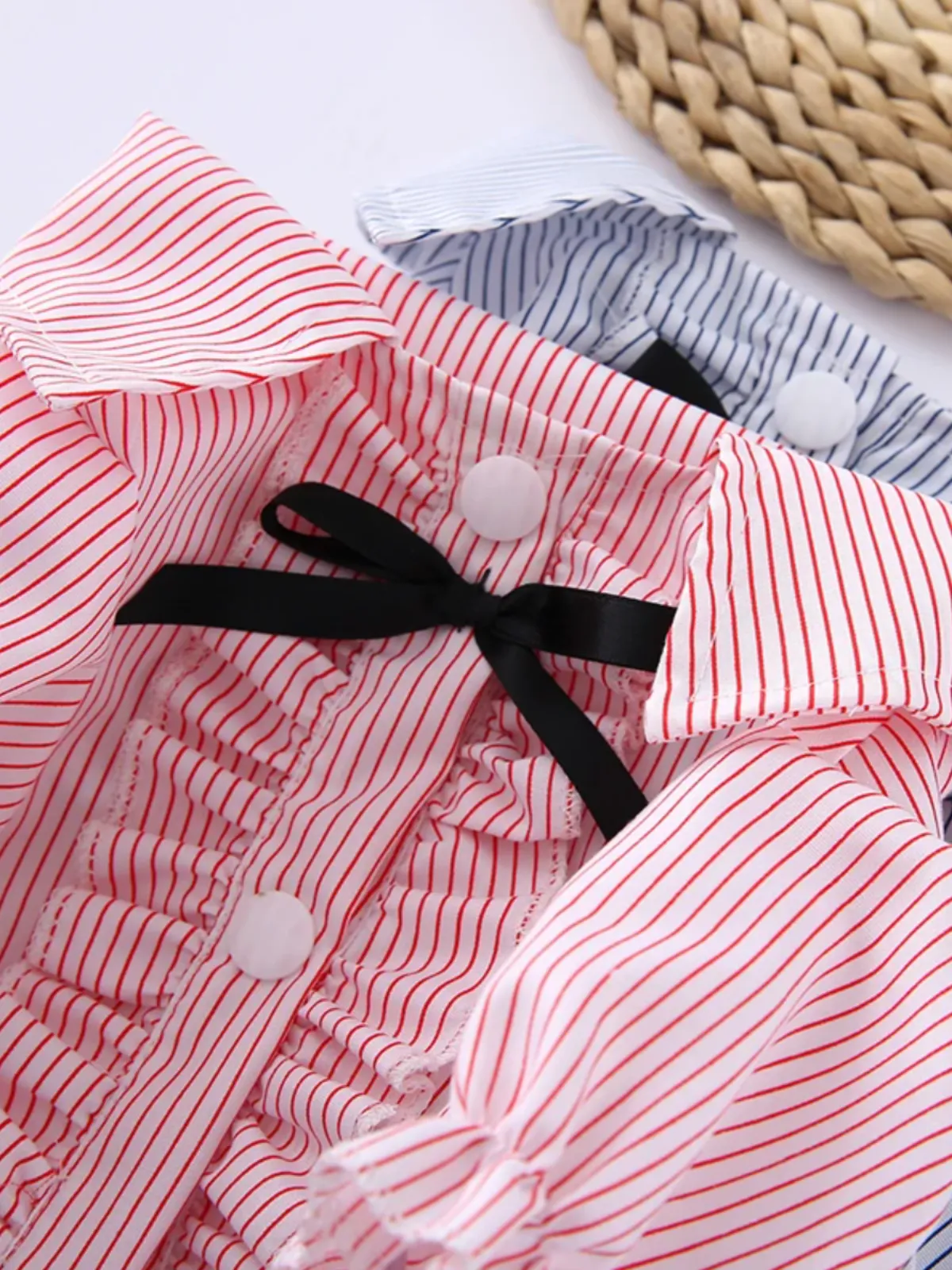 Striped Summer Pet Dress with Ruffles and Bowknot