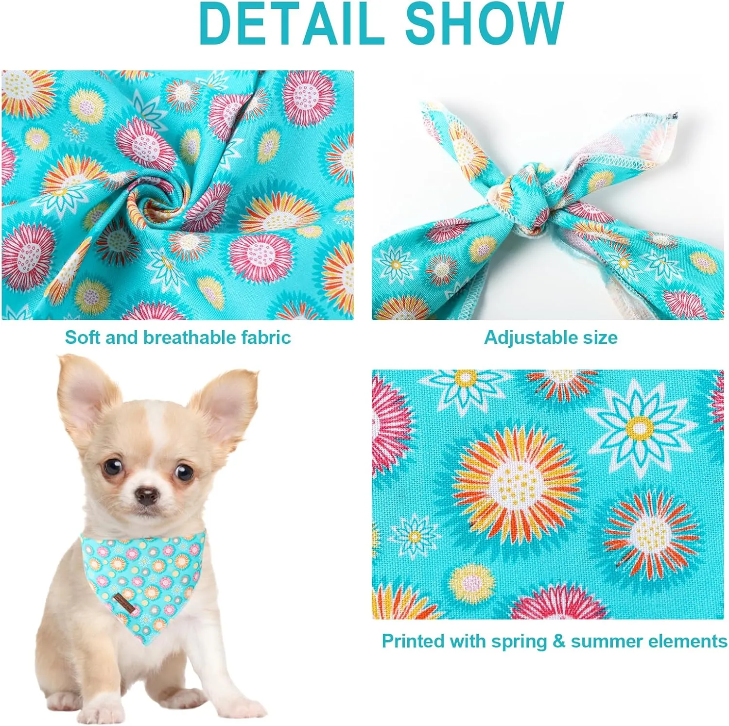 Summer Dog Bandana, Unique Style Paws Blue Sunflower Dog Bandanas, Flower Puppy Scarves Square Dog Bib Kerchief Adjustable Handkerchief for Small Medium Large Dogs Summer Gift