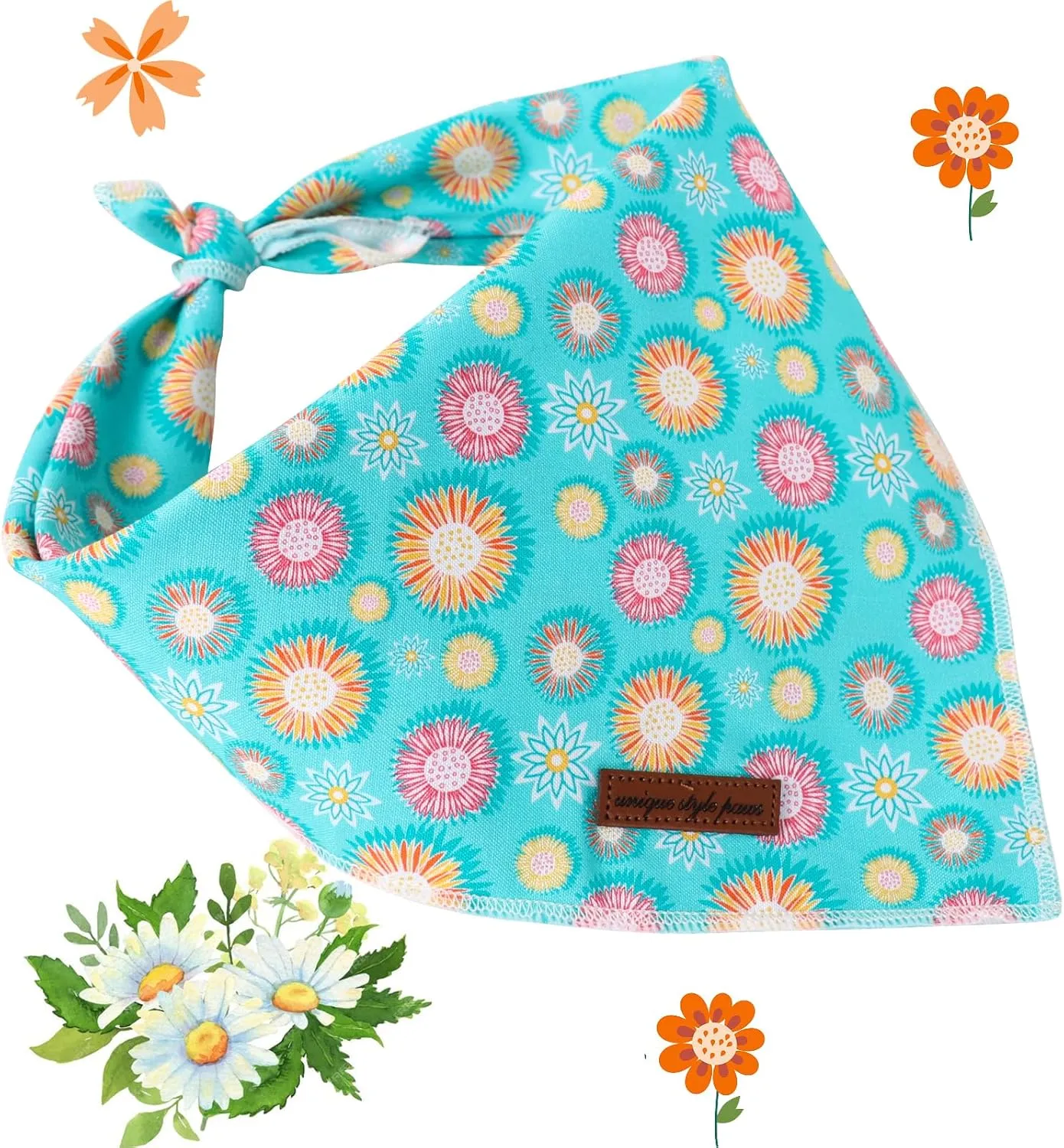 Summer Dog Bandana, Unique Style Paws Blue Sunflower Dog Bandanas, Flower Puppy Scarves Square Dog Bib Kerchief Adjustable Handkerchief for Small Medium Large Dogs Summer Gift