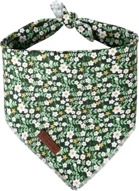 Summer Dog Bandana,Cute Pet Bandana with Flower Pattern,Adjustable Green Puppy Dog Bibs,Washable Triangle Dog Scarf for Boy,Girl Dogs or Cats