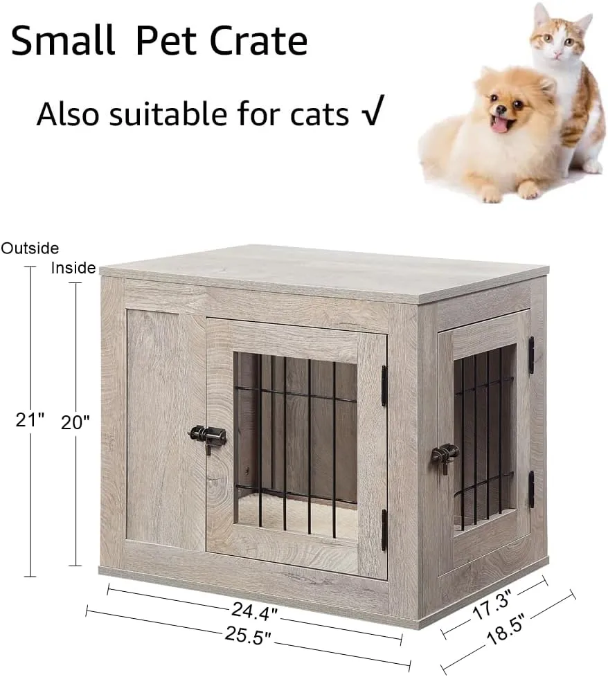 unipaws Furniture Style Dog Crate for Small Dogs, Cats, Min Pigs, Rabbit, Indoor Aesthetic Puppy Kennel, Modern Decorative Wood Wire Pet House Dog Cage, Pretty Cute End Side Table Nightstand, Grey