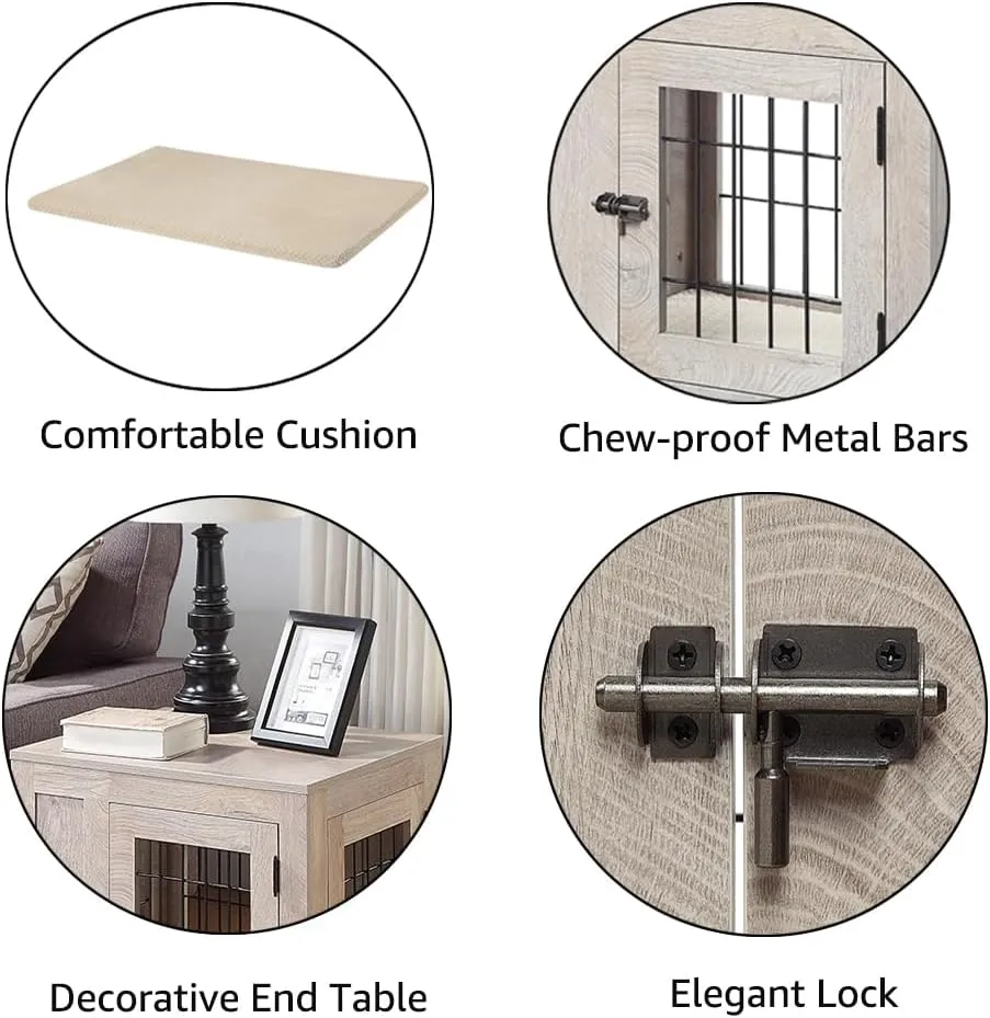 unipaws Furniture Style Dog Crate for Small Dogs, Cats, Min Pigs, Rabbit, Indoor Aesthetic Puppy Kennel, Modern Decorative Wood Wire Pet House Dog Cage, Pretty Cute End Side Table Nightstand, Grey