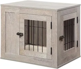 unipaws Furniture Style Dog Crate for Small Dogs, Cats, Min Pigs, Rabbit, Indoor Aesthetic Puppy Kennel, Modern Decorative Wood Wire Pet House Dog Cage, Pretty Cute End Side Table Nightstand, Grey