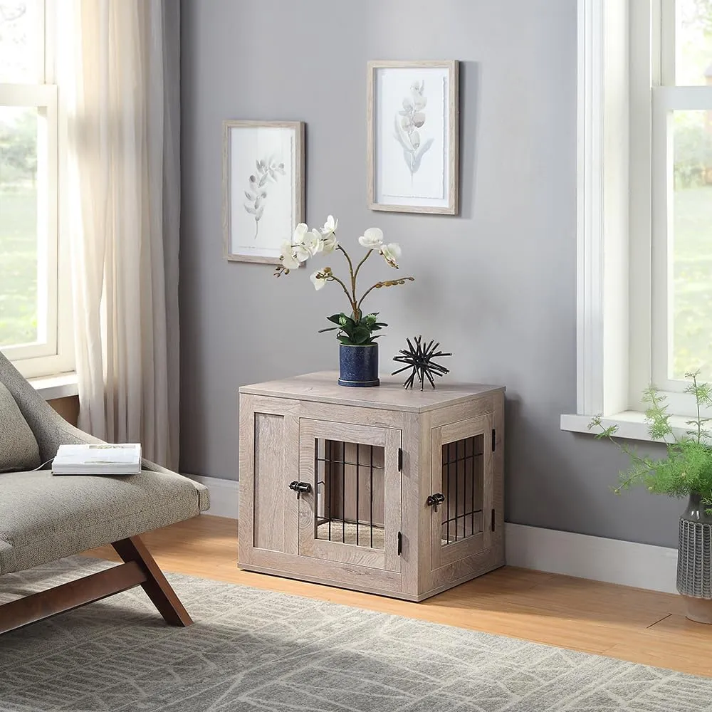 unipaws Furniture Style Dog Crate for Small Dogs, Cats, Min Pigs, Rabbit, Indoor Aesthetic Puppy Kennel, Modern Decorative Wood Wire Pet House Dog Cage, Pretty Cute End Side Table Nightstand, Grey