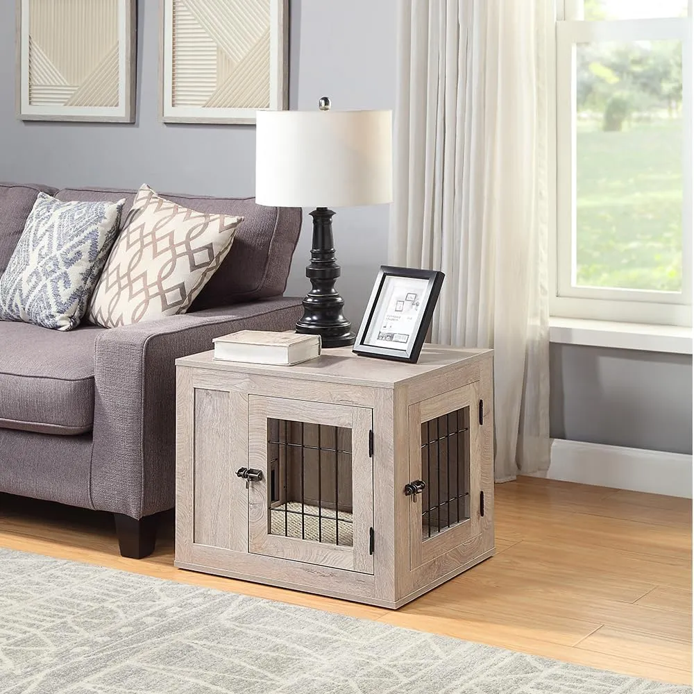 unipaws Furniture Style Dog Crate for Small Dogs, Cats, Min Pigs, Rabbit, Indoor Aesthetic Puppy Kennel, Modern Decorative Wood Wire Pet House Dog Cage, Pretty Cute End Side Table Nightstand, Grey
