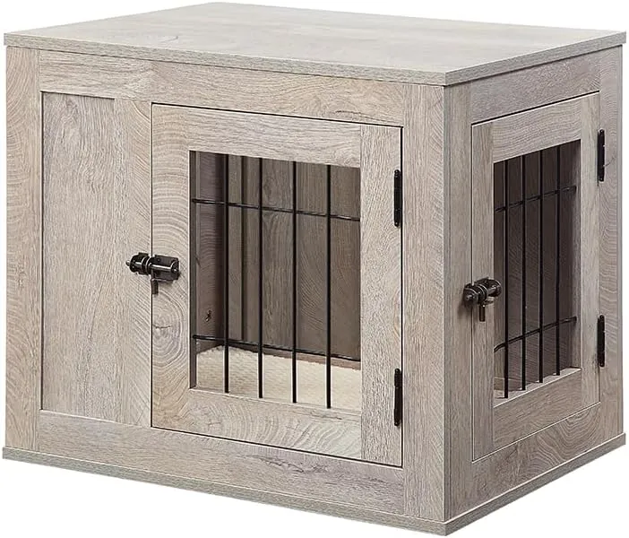 unipaws Furniture Style Dog Crate for Small Dogs, Cats, Min Pigs, Rabbit, Indoor Aesthetic Puppy Kennel, Modern Decorative Wood Wire Pet House Dog Cage, Pretty Cute End Side Table Nightstand, Grey