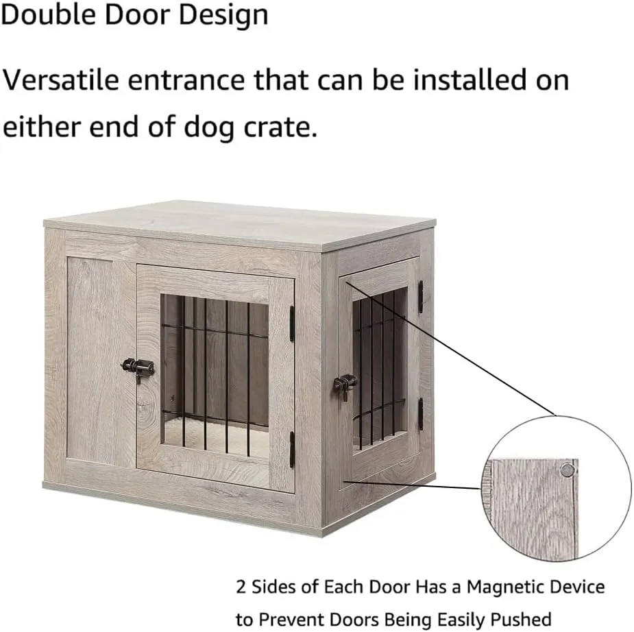 unipaws Furniture Style Dog Crate for Small Dogs, Cats, Min Pigs, Rabbit, Indoor Aesthetic Puppy Kennel, Modern Decorative Wood Wire Pet House Dog Cage, Pretty Cute End Side Table Nightstand, Grey