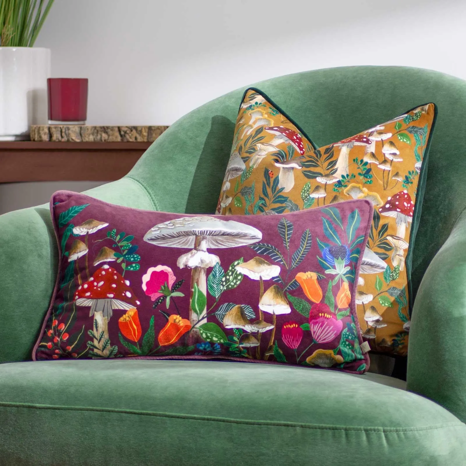 Wild Garden Mushrooms Cushion Cover