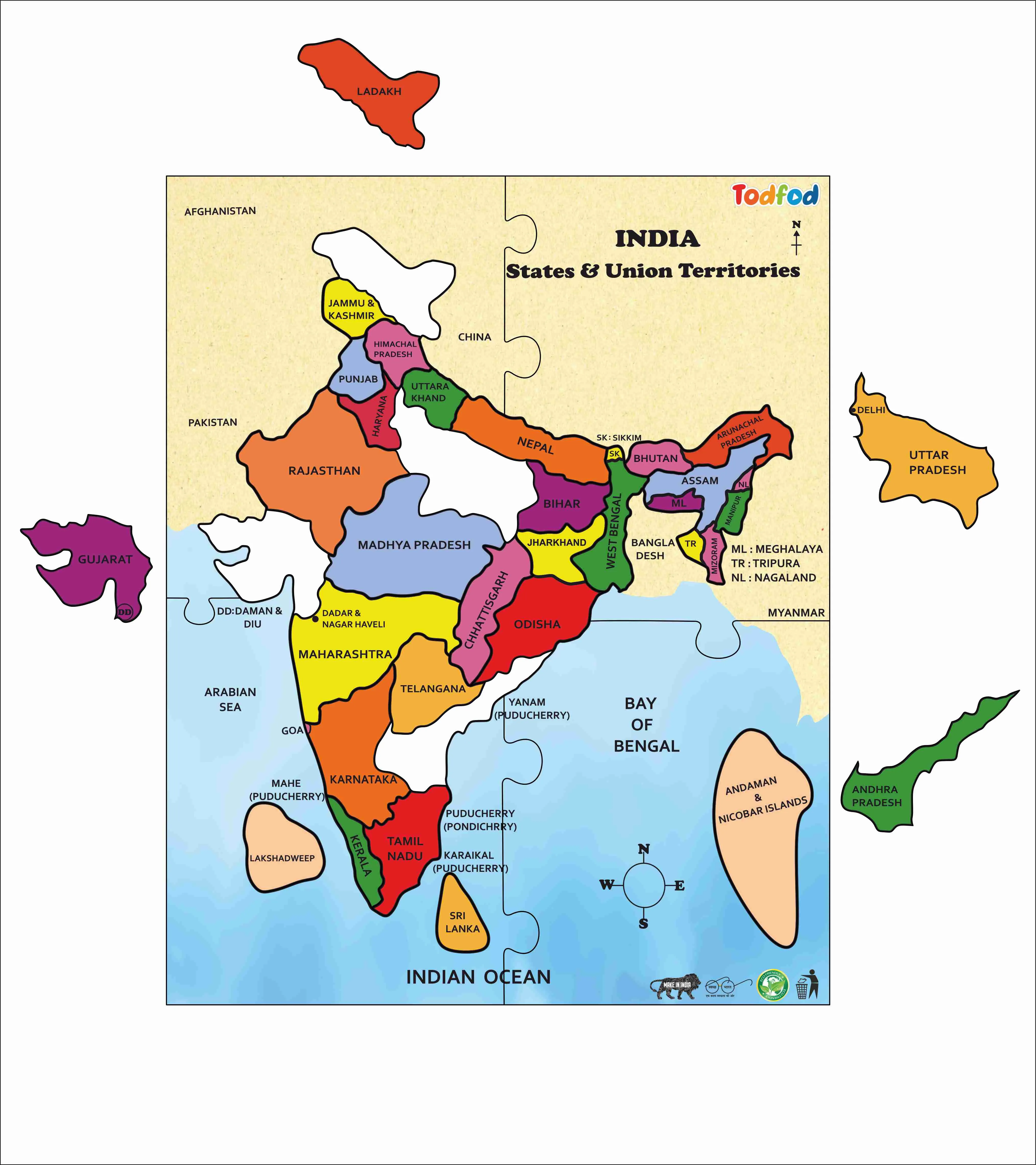 Wooden India Map State Jigsaw Puzzle